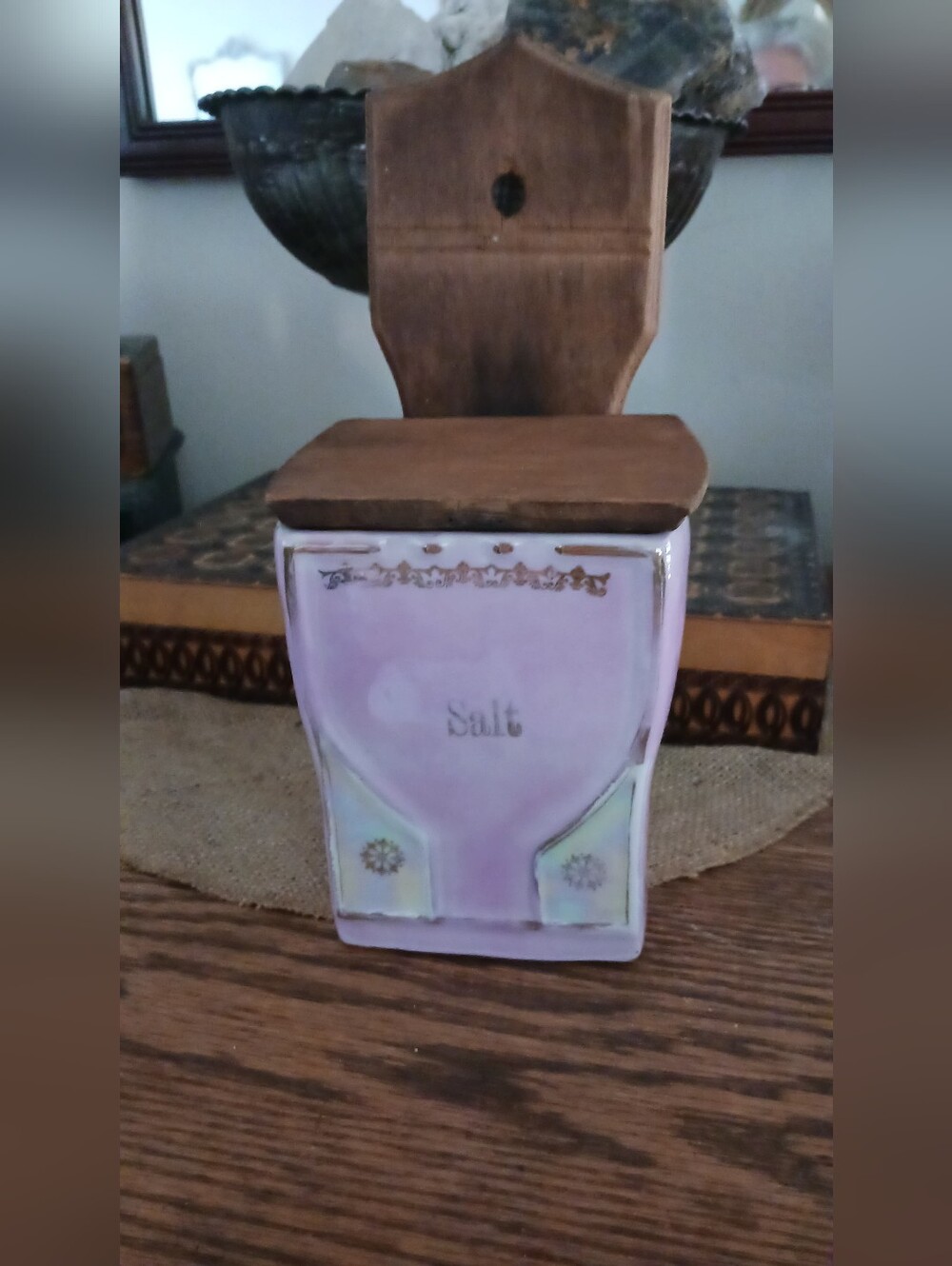 Vintage German lusterware salt box.